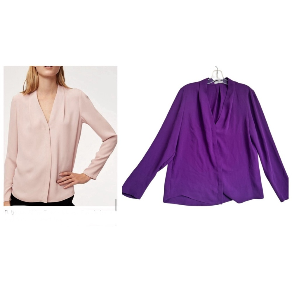 ARITZIA Babaton Akira Power Blouse Purple Top Long Sleeve Flowy Satin Pleated L